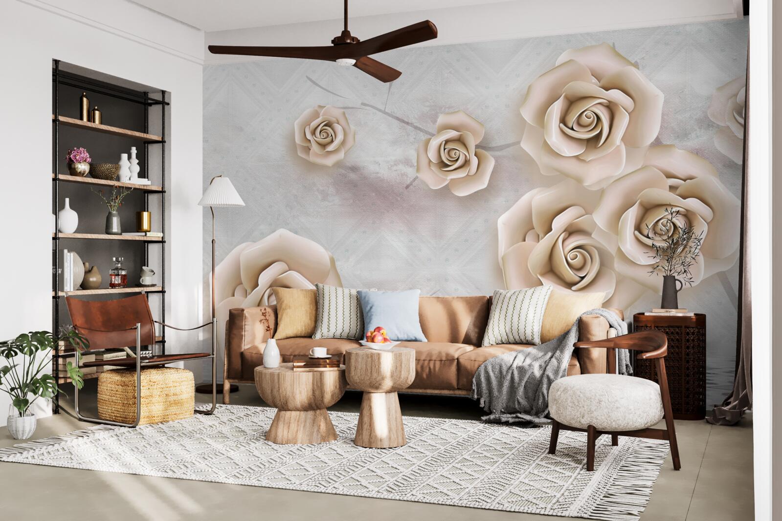 Fototapeta róża w kolorze brzoskwiniowym nad płynem