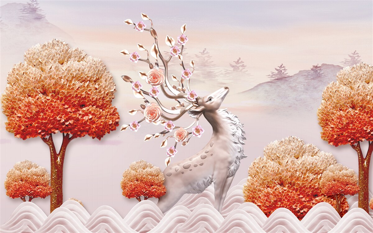 Fototapeta majestatyczny jeleń wśród jesiennych zarośli leśnych