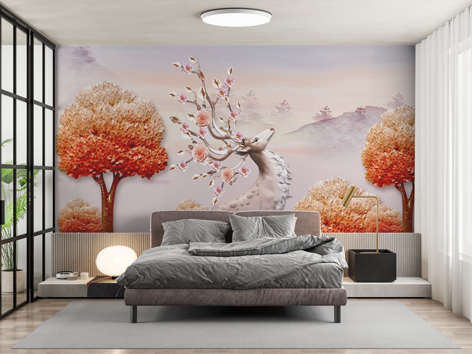 Fototapeta majestatyczny jeleń wśród jesiennych zarośli leśnych