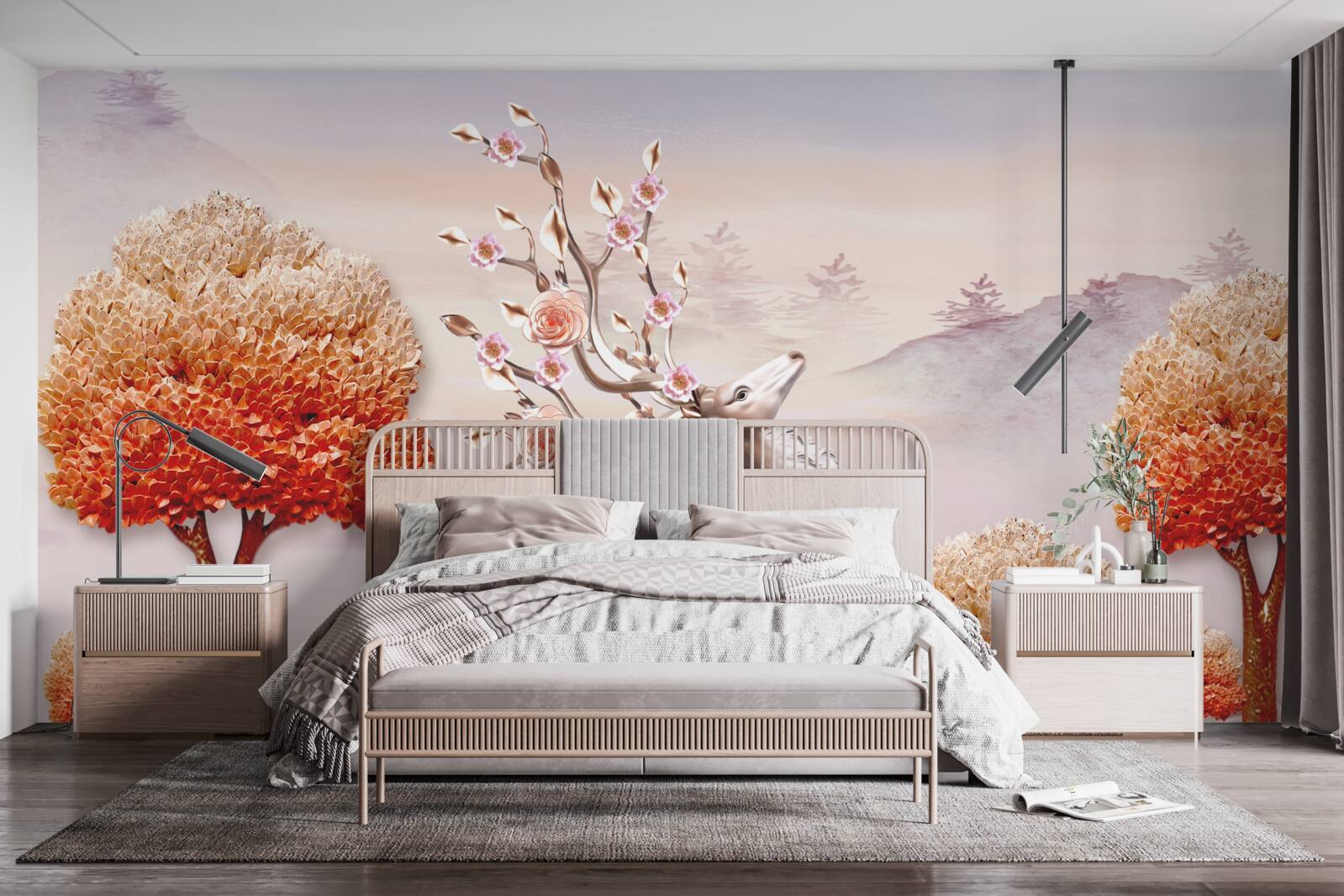 Fototapeta majestatyczny jeleń wśród jesiennych zarośli leśnych