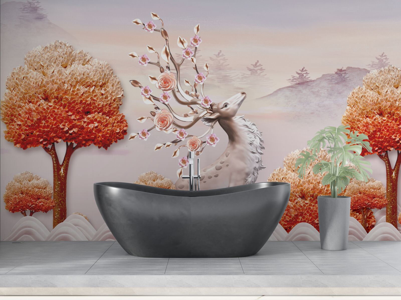 Fototapeta majestatyczny jeleń wśród jesiennych zarośli leśnych