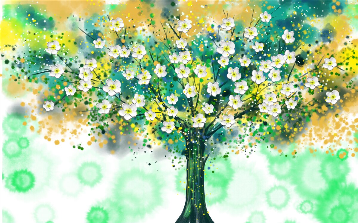 Fototapeta kwiaty w różnych odcieniach na kwitnącym drzewie