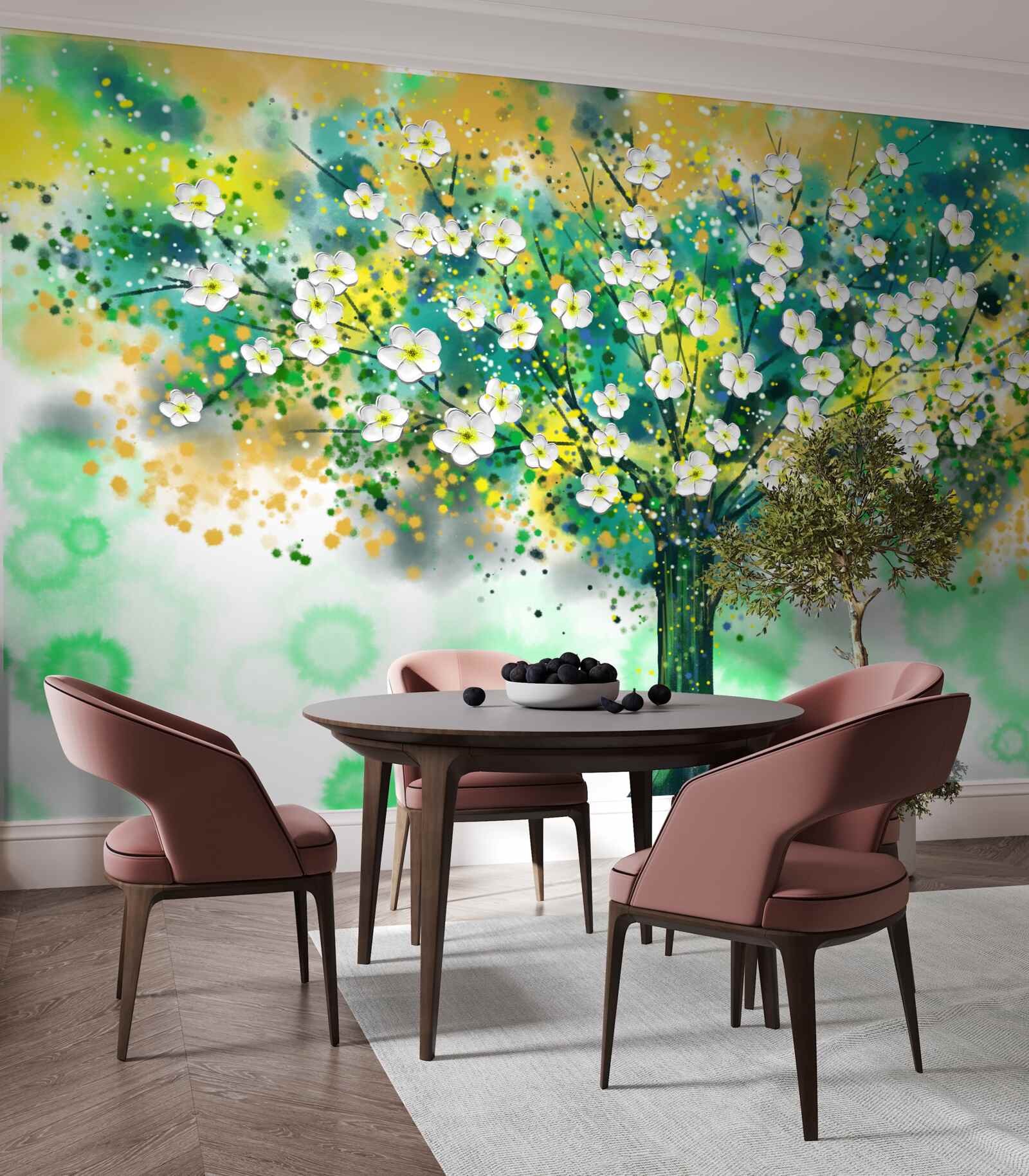 Fototapeta kwiaty w różnych odcieniach na kwitnącym drzewie