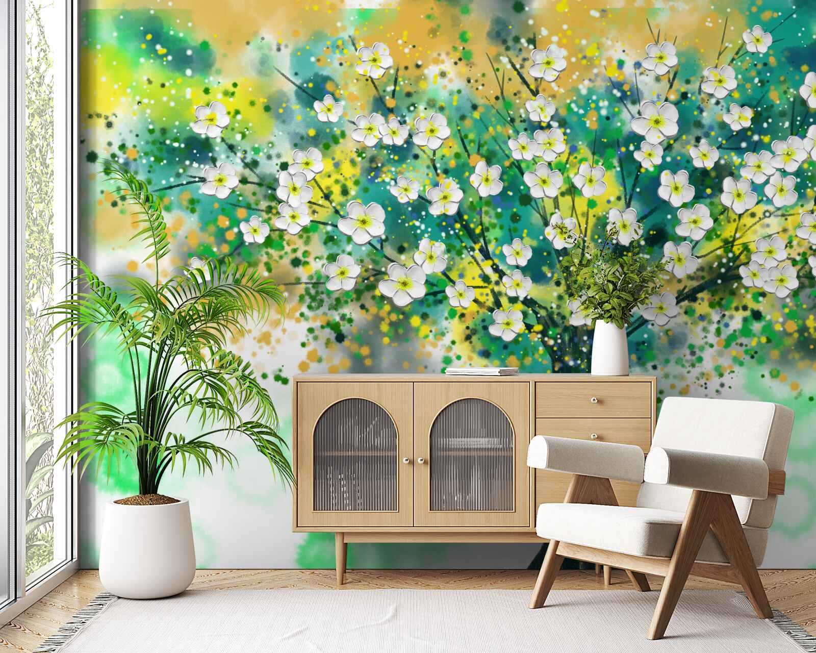 Fototapeta kwiaty w różnych odcieniach na kwitnącym drzewie