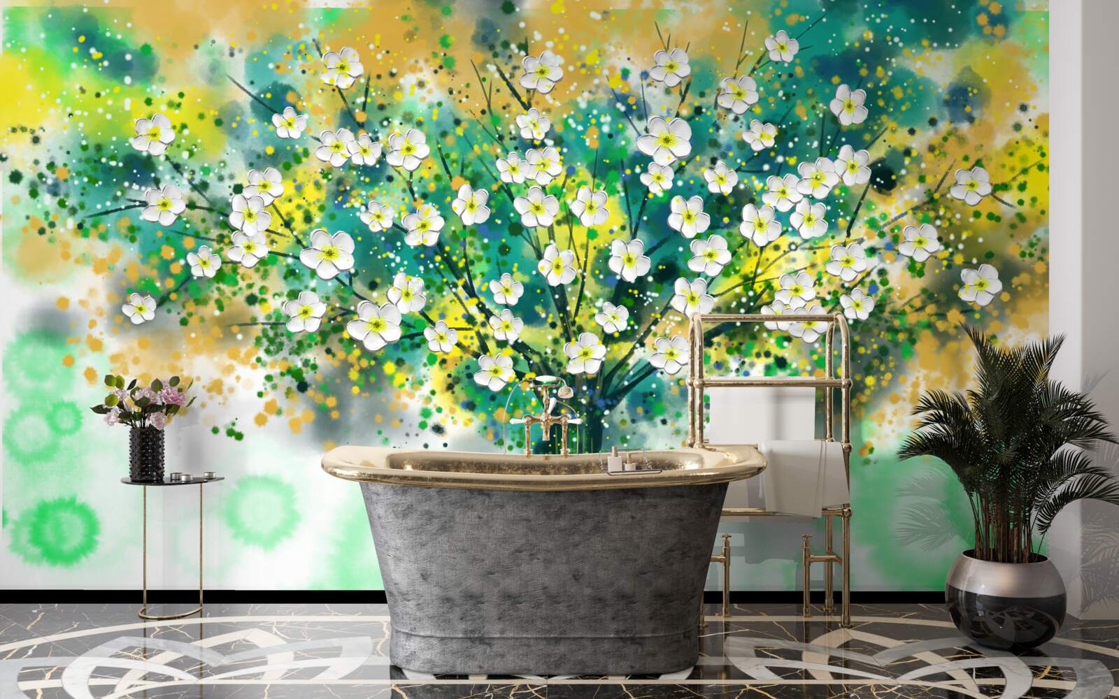 Fototapeta kwiaty w różnych odcieniach na kwitnącym drzewie