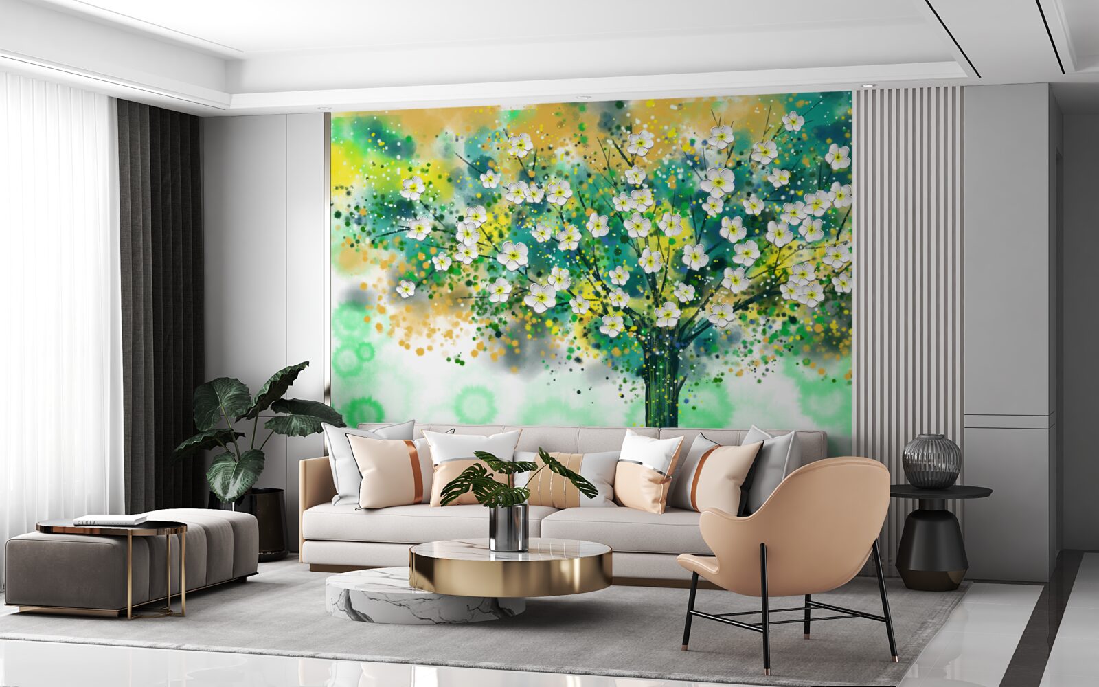 Fototapeta kwiaty w różnych odcieniach na kwitnącym drzewie