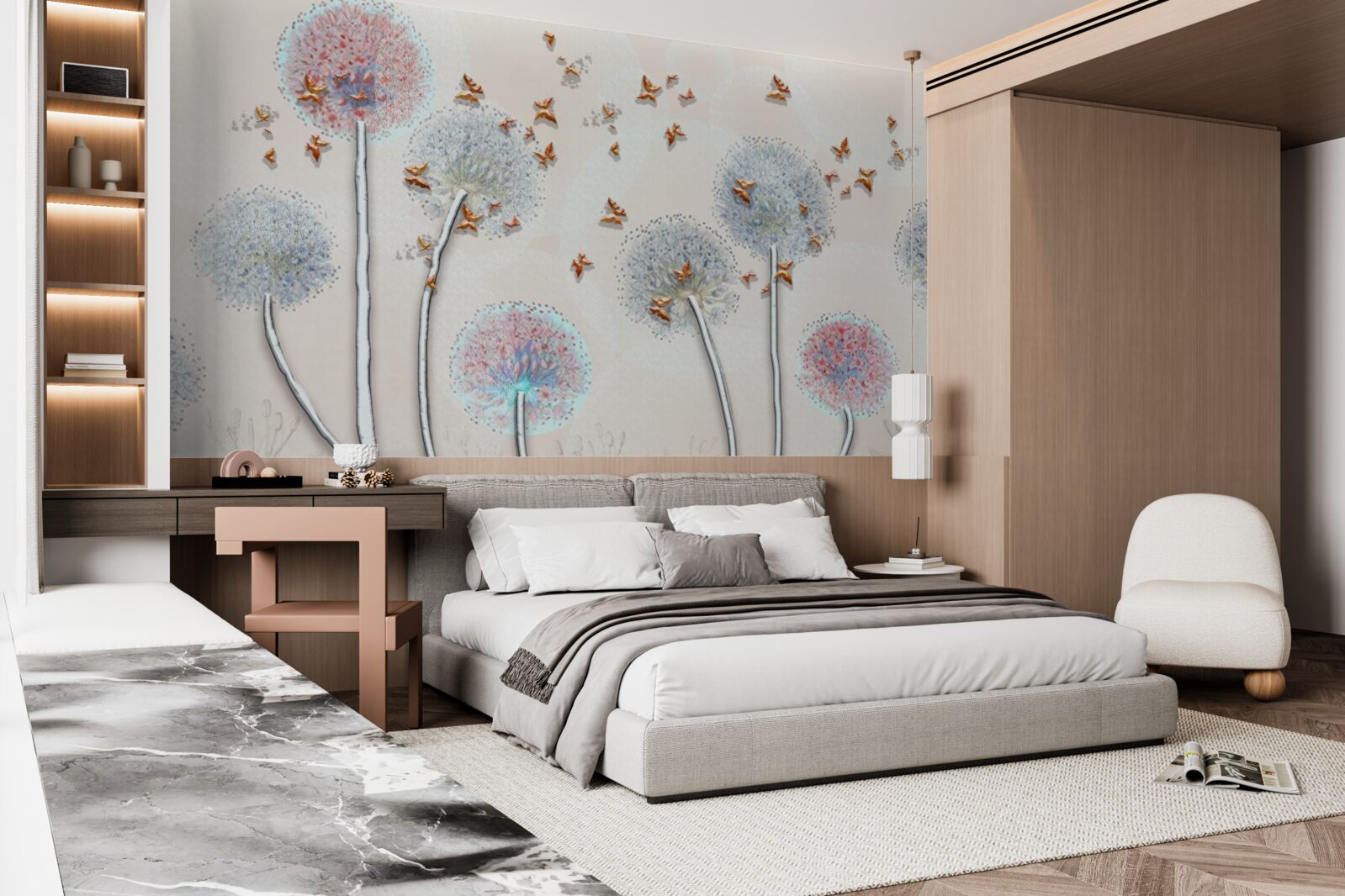 Fototapeta pole mleczy spowija lot motyli