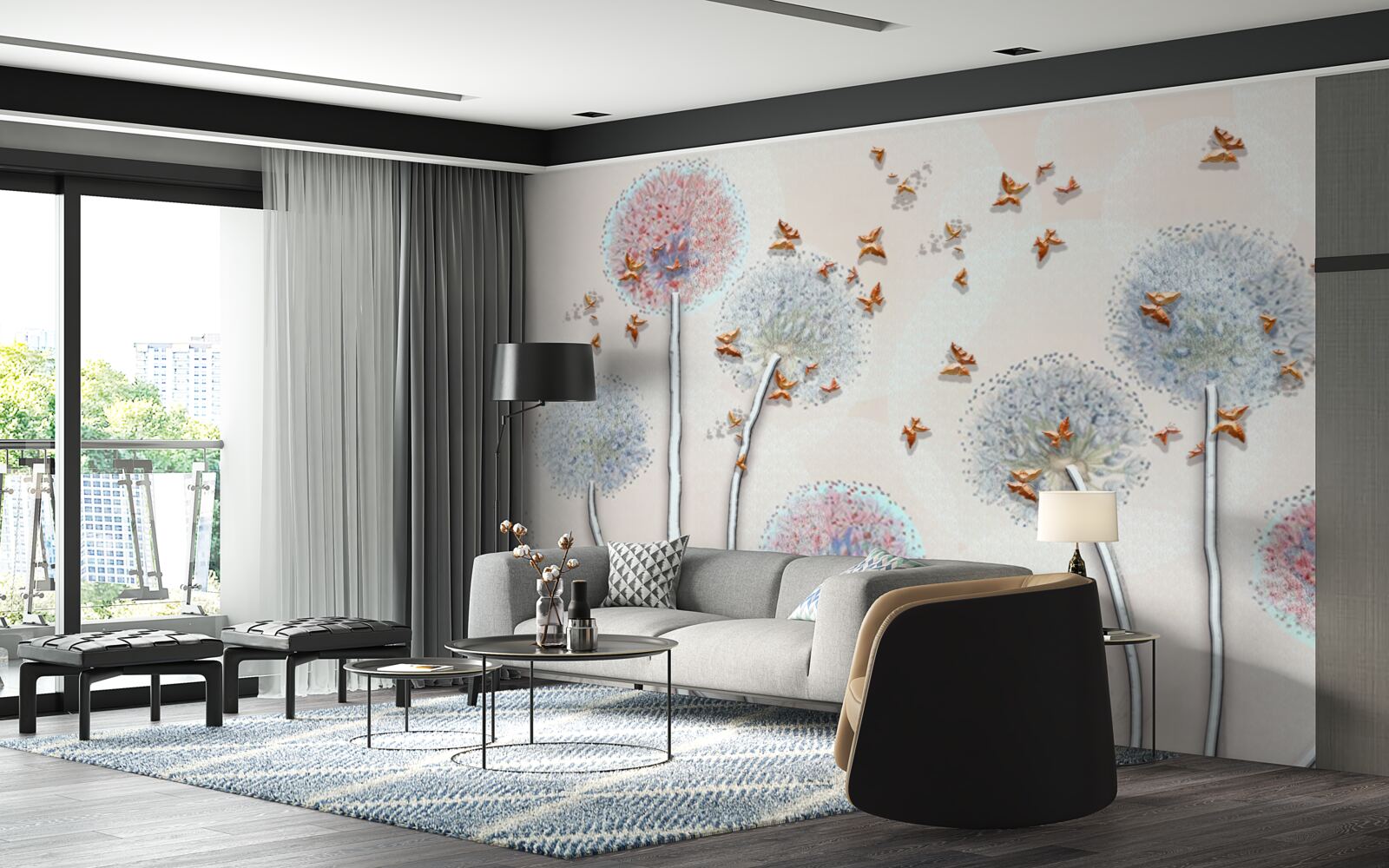 Fototapeta pole mleczy spowija lot motyli