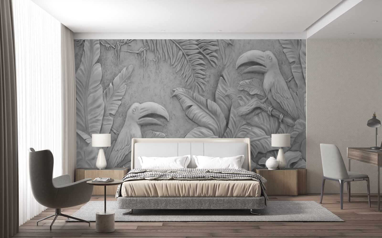 Fototapeta płaskorzeźba tropikalne ptaki w lesie