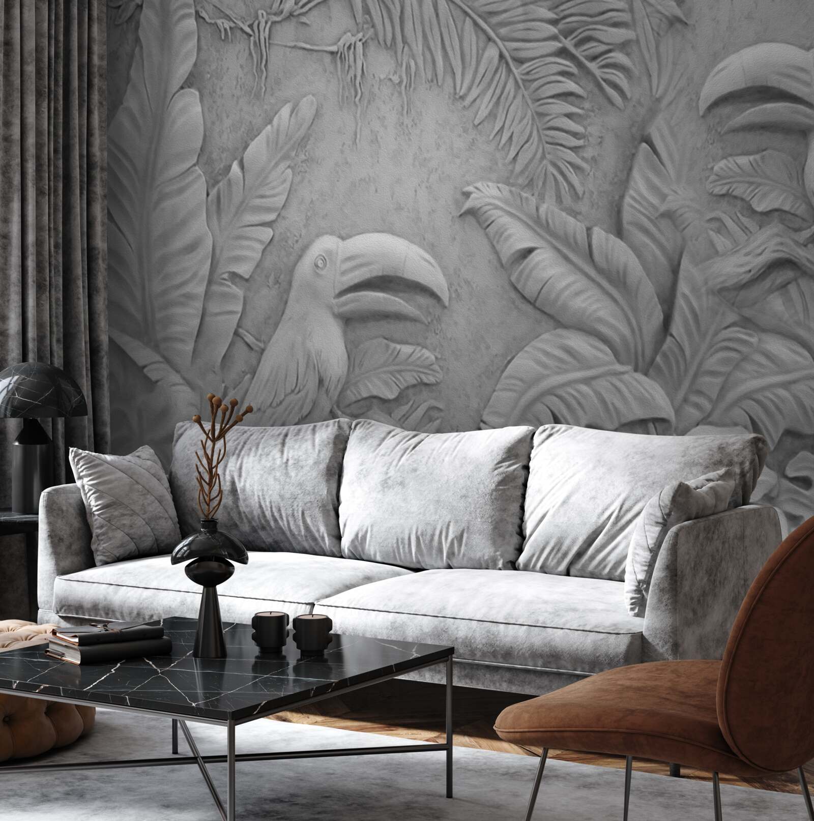 Fototapeta płaskorzeźba tropikalne ptaki w lesie