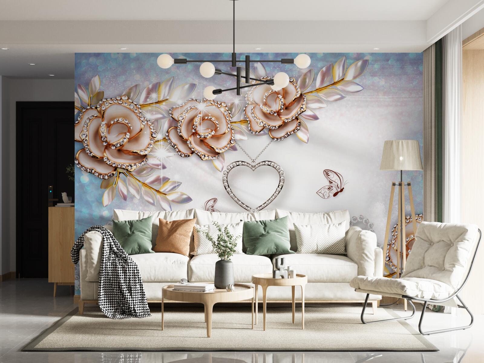 Fototapeta gałęzie kwiatów lśniące złotem i łabędzie białe jak śnieg