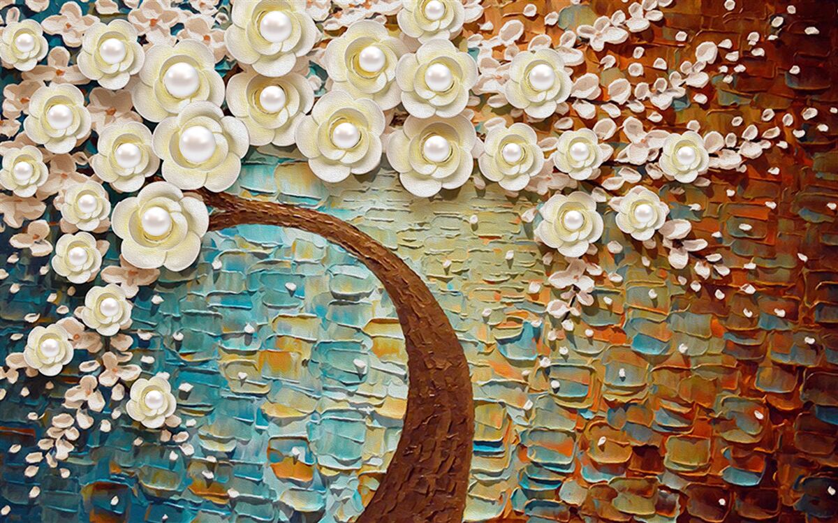 Fototapeta drzewo z perłowobiałymi kwiatami