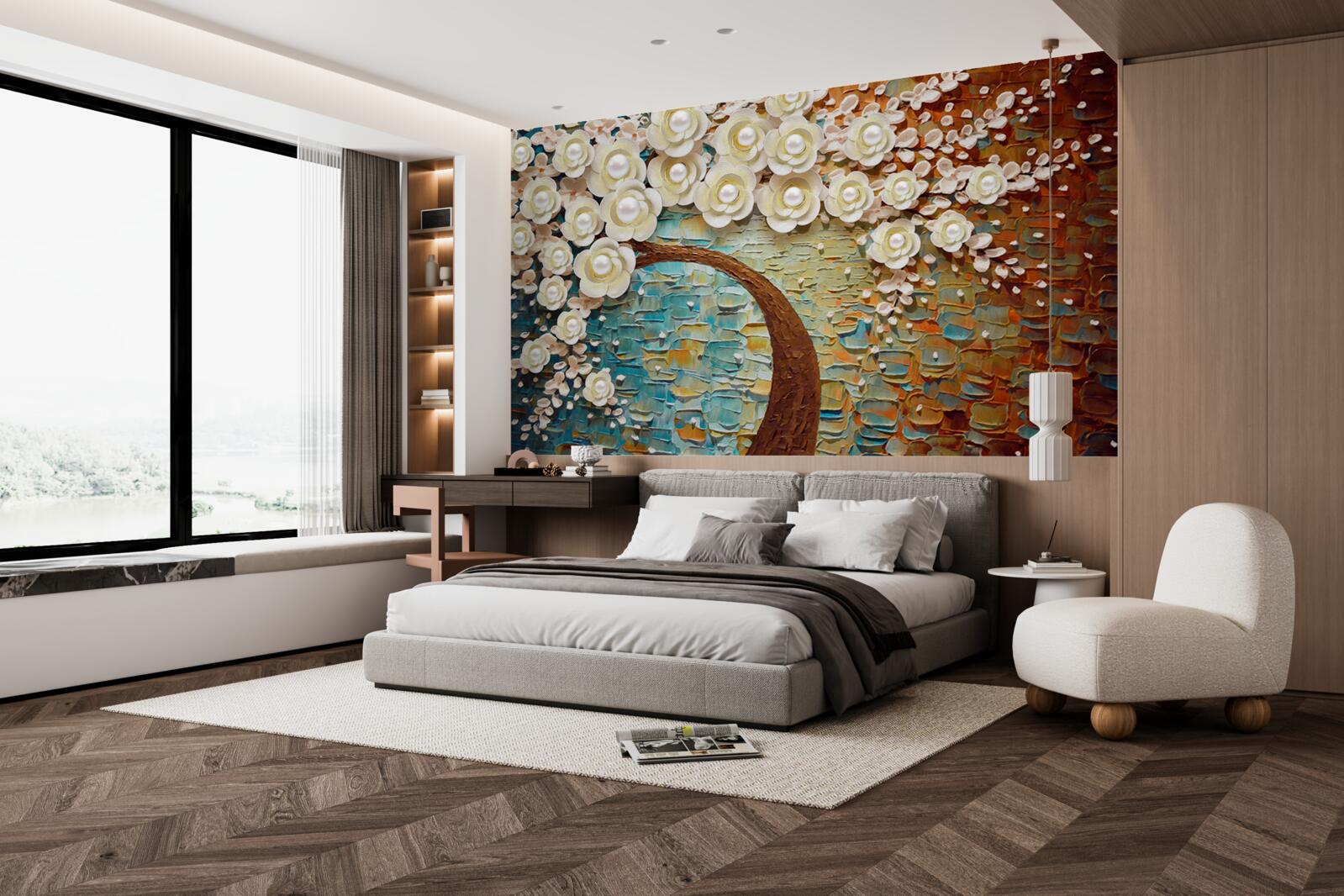 Fototapeta drzewo z perłowobiałymi kwiatami