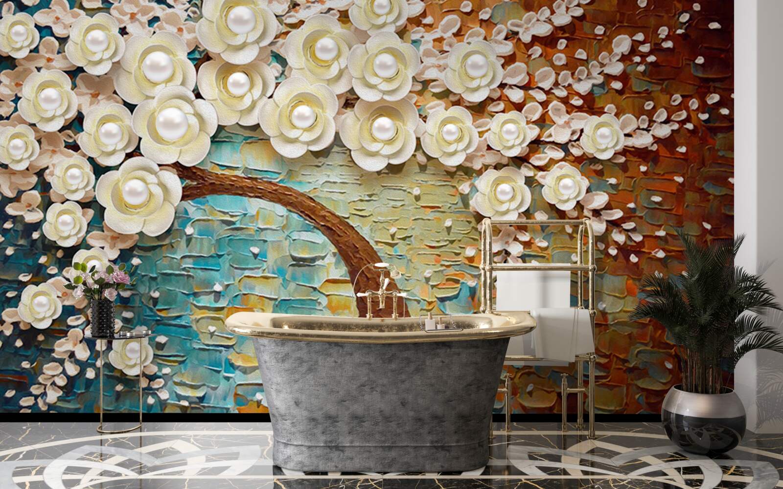 Fototapeta drzewo z perłowobiałymi kwiatami