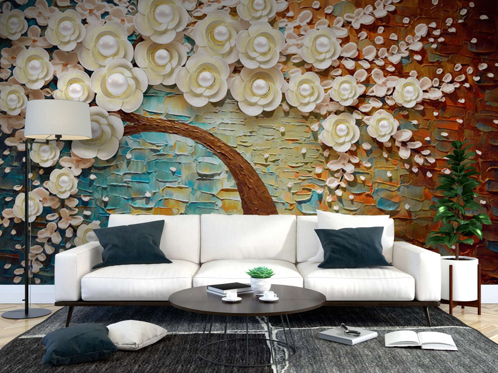 Fototapeta drzewo z perłowobiałymi kwiatami