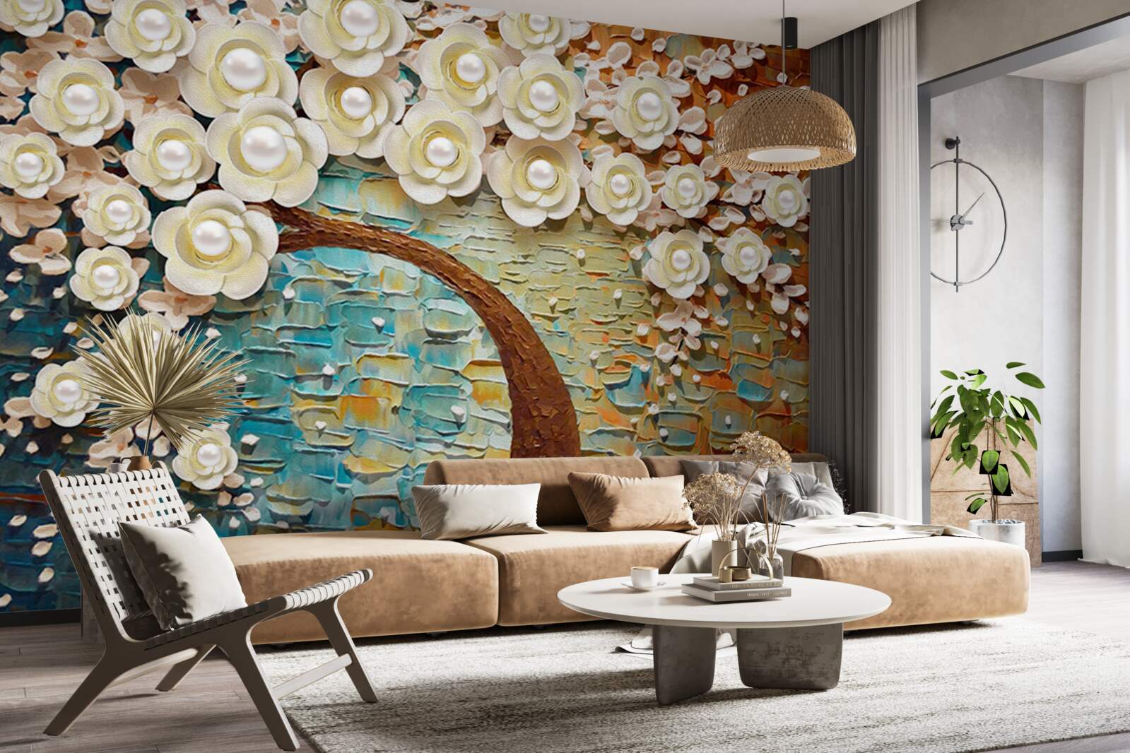 Fototapeta drzewo z perłowobiałymi kwiatami