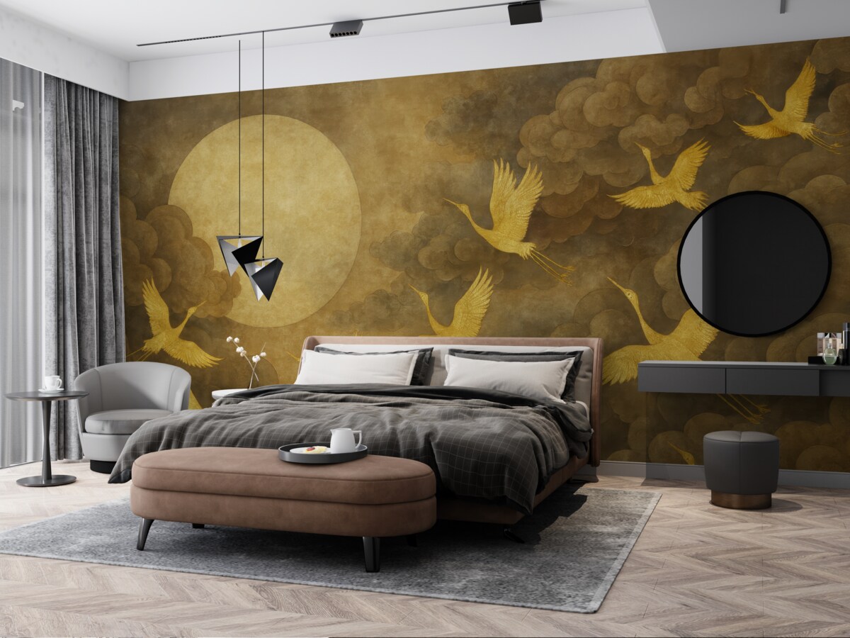 Fototapeta Lot żurawi, w stylu chińskim.