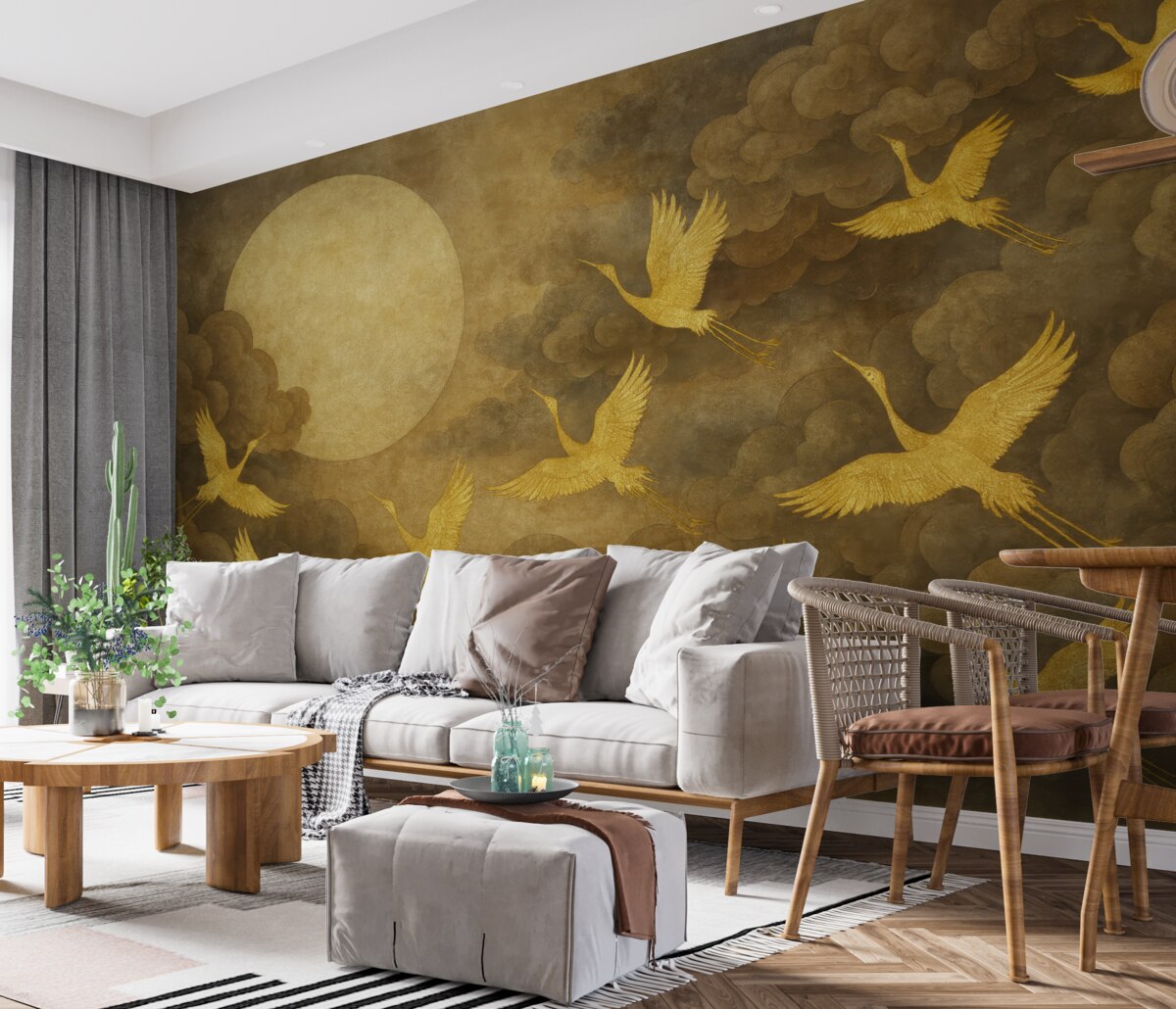 Fototapeta Lot żurawi, w stylu chińskim.