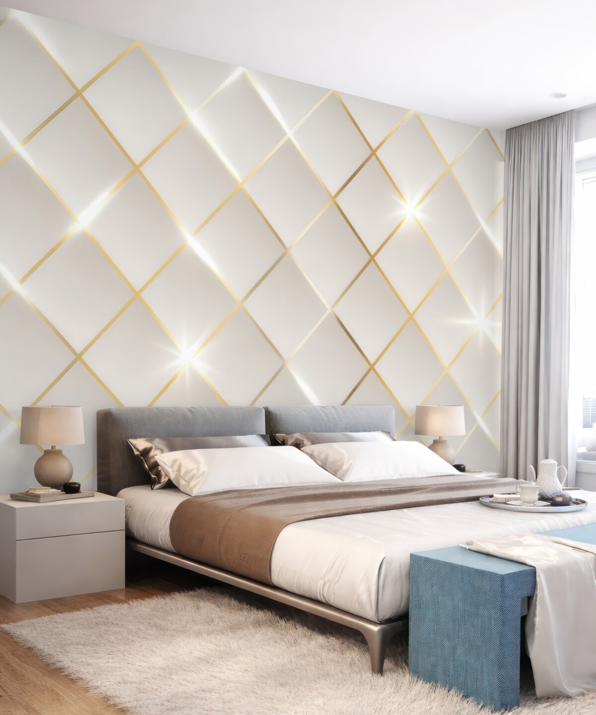 Fototapeta Złota siatka na jasnym tle.