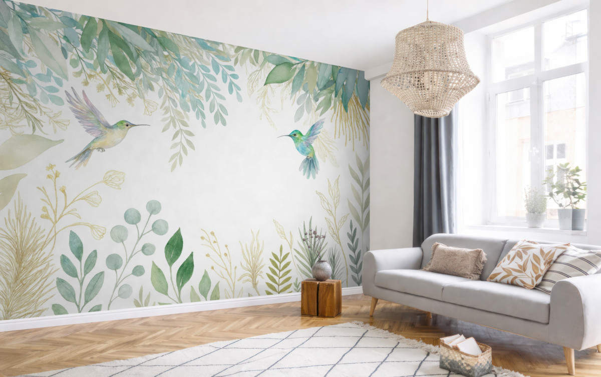 Fototapeta Rośliny egzotyczne oraz kolibry.