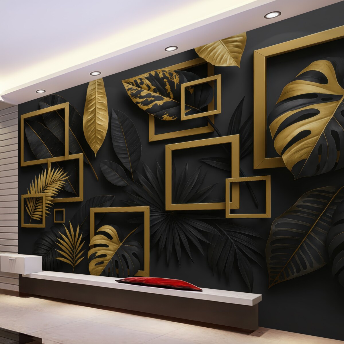 Fototapeta Stylowe oprawy z motywem zielonych liści.