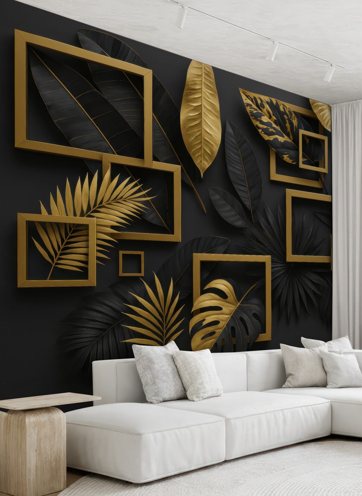 Fototapeta Stylowe oprawy z motywem zielonych liści.