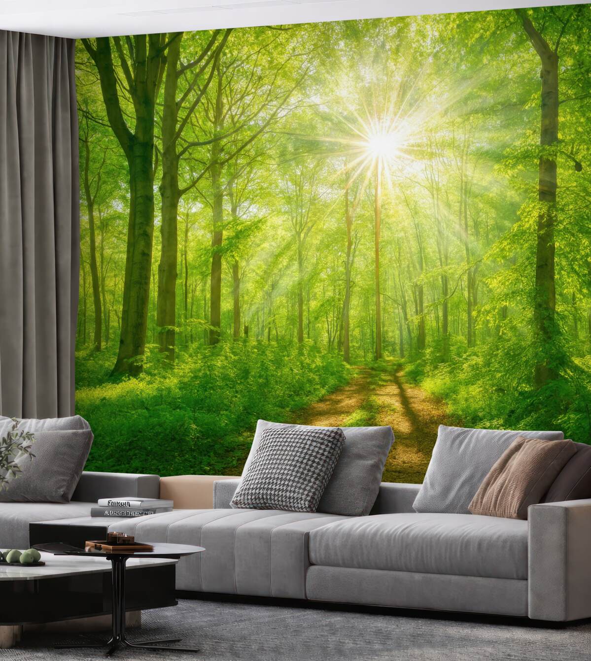 Fototapeta Trasa w nasłonecznionym lesie.