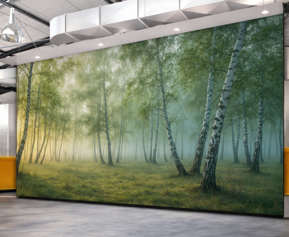 Fototapeta Mgła Brzozowy Lasł.