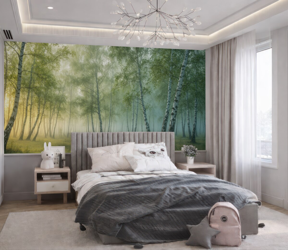 Fototapeta Mgła Brzozowy Lasł.