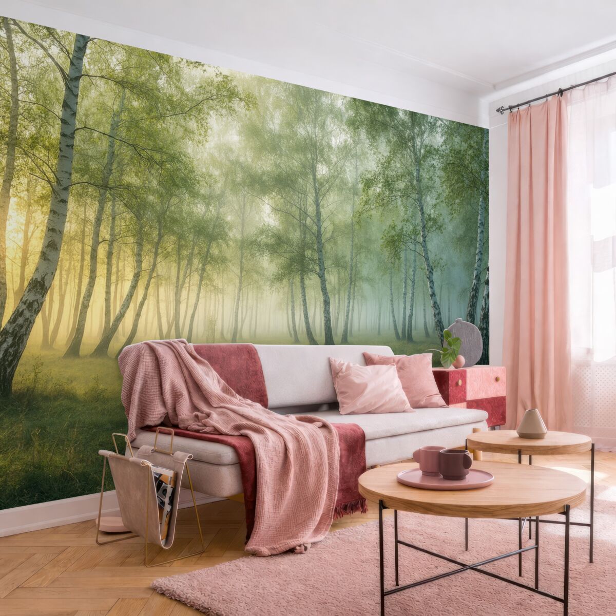 Fototapeta Mgła Brzozowy Lasł.