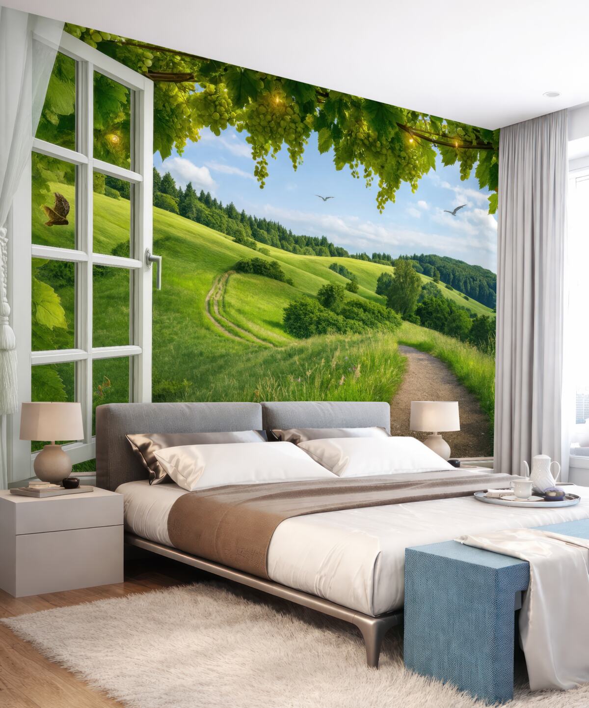 Fototapeta Widok z okna na łąkę.