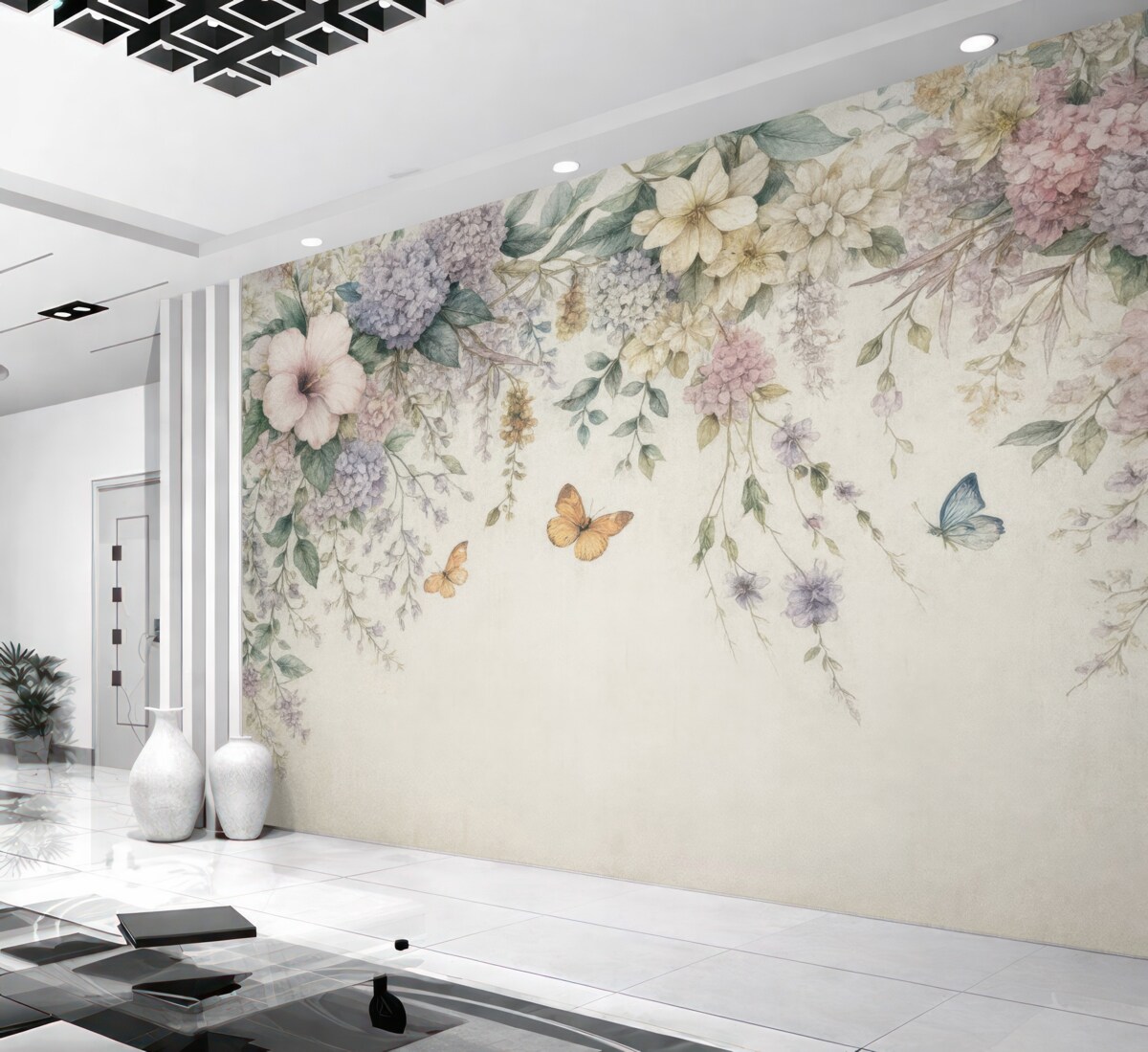 Fototapeta Kwiaty egzotyczne oraz motyle.