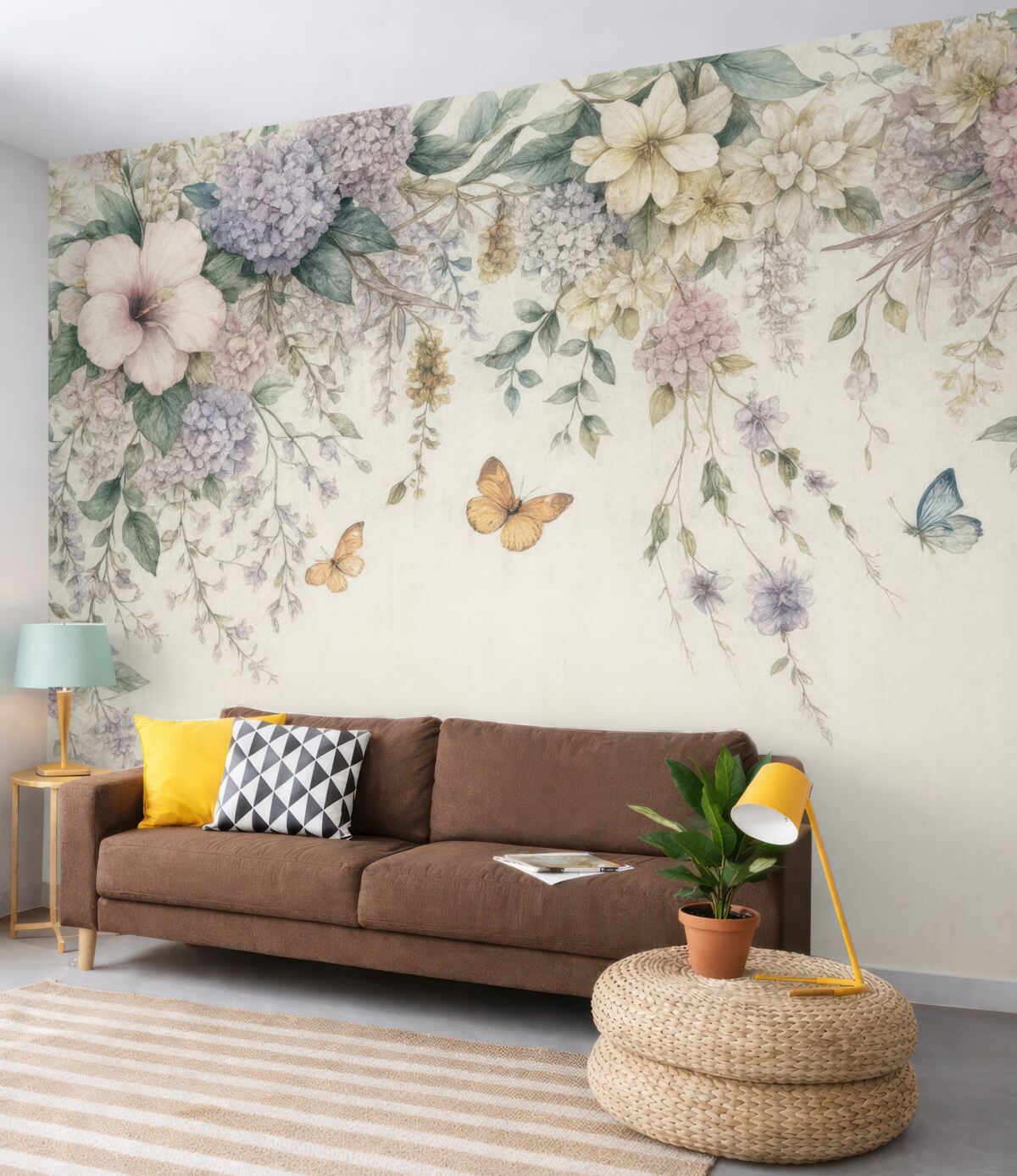 Fototapeta Kwiaty egzotyczne oraz motyle.