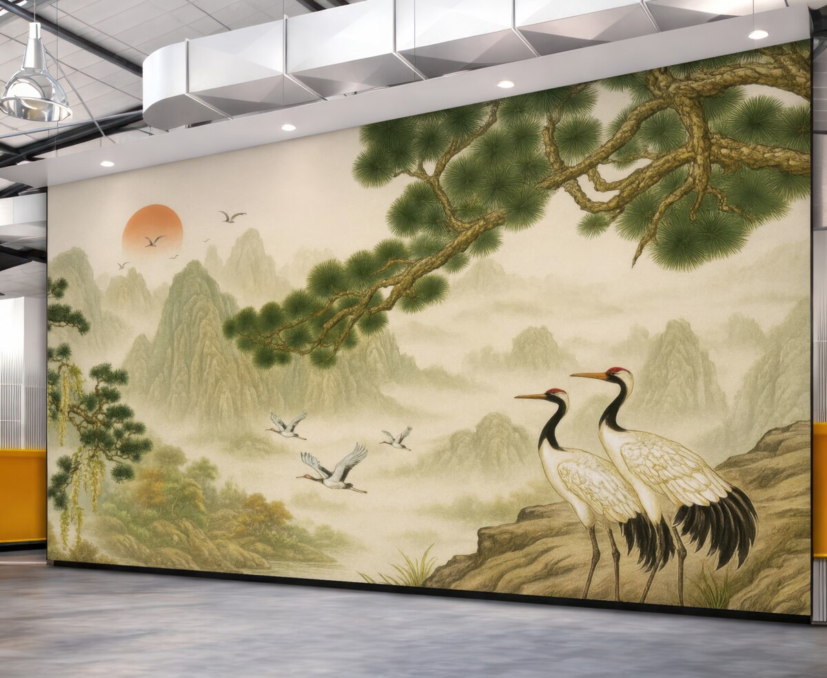 Fototapeta Kolejne zdanie: Wzniesienia, bociany przy sośnie.