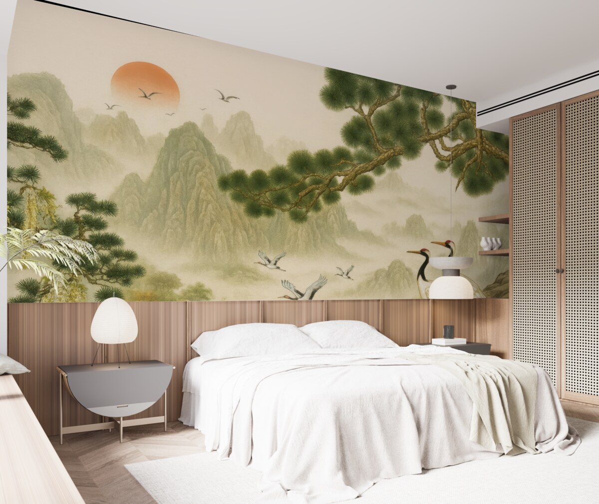 Fototapeta Kolejne zdanie: Wzniesienia, bociany przy sośnie.