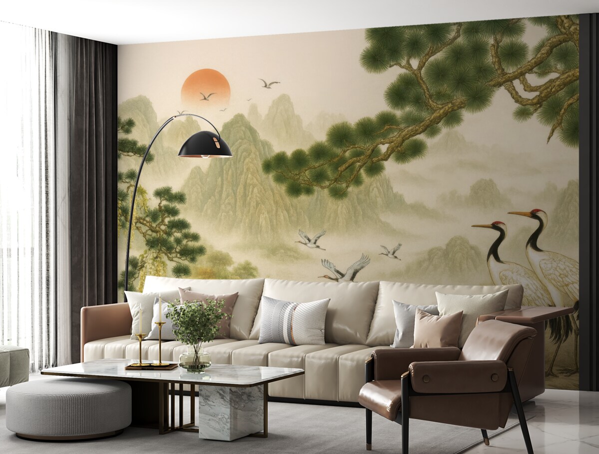 Fototapeta Kolejne zdanie: Wzniesienia, bociany przy sośnie.