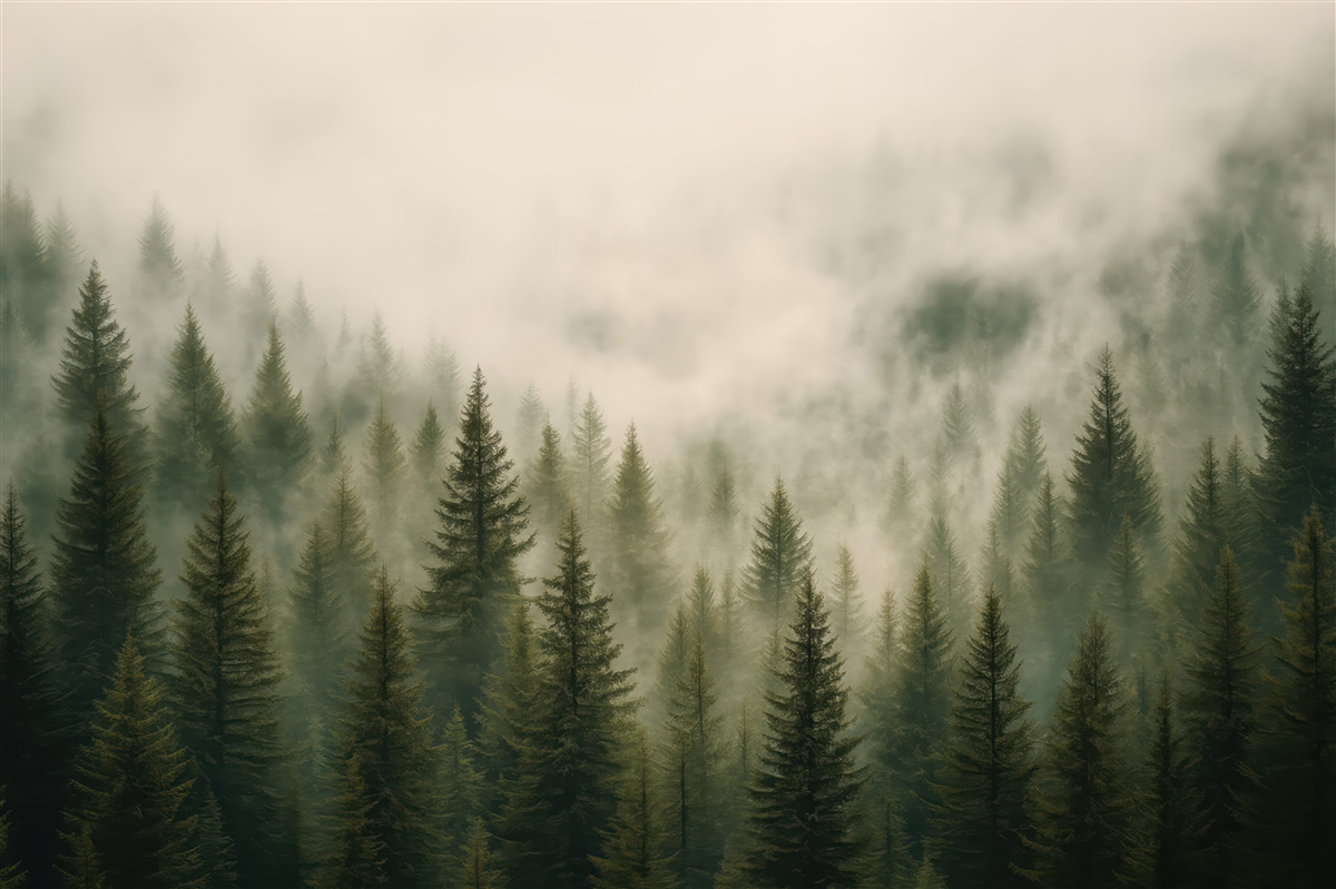 Fototapeta Las w oparach mgły.