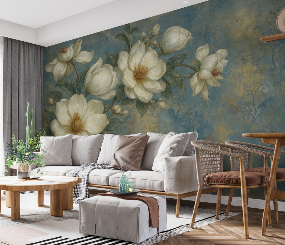 Fototapeta Magnolie na ścianie w stylu grunge.