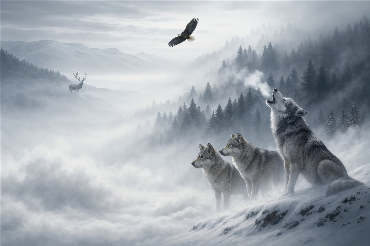 Fototapeta Wilki w borze.