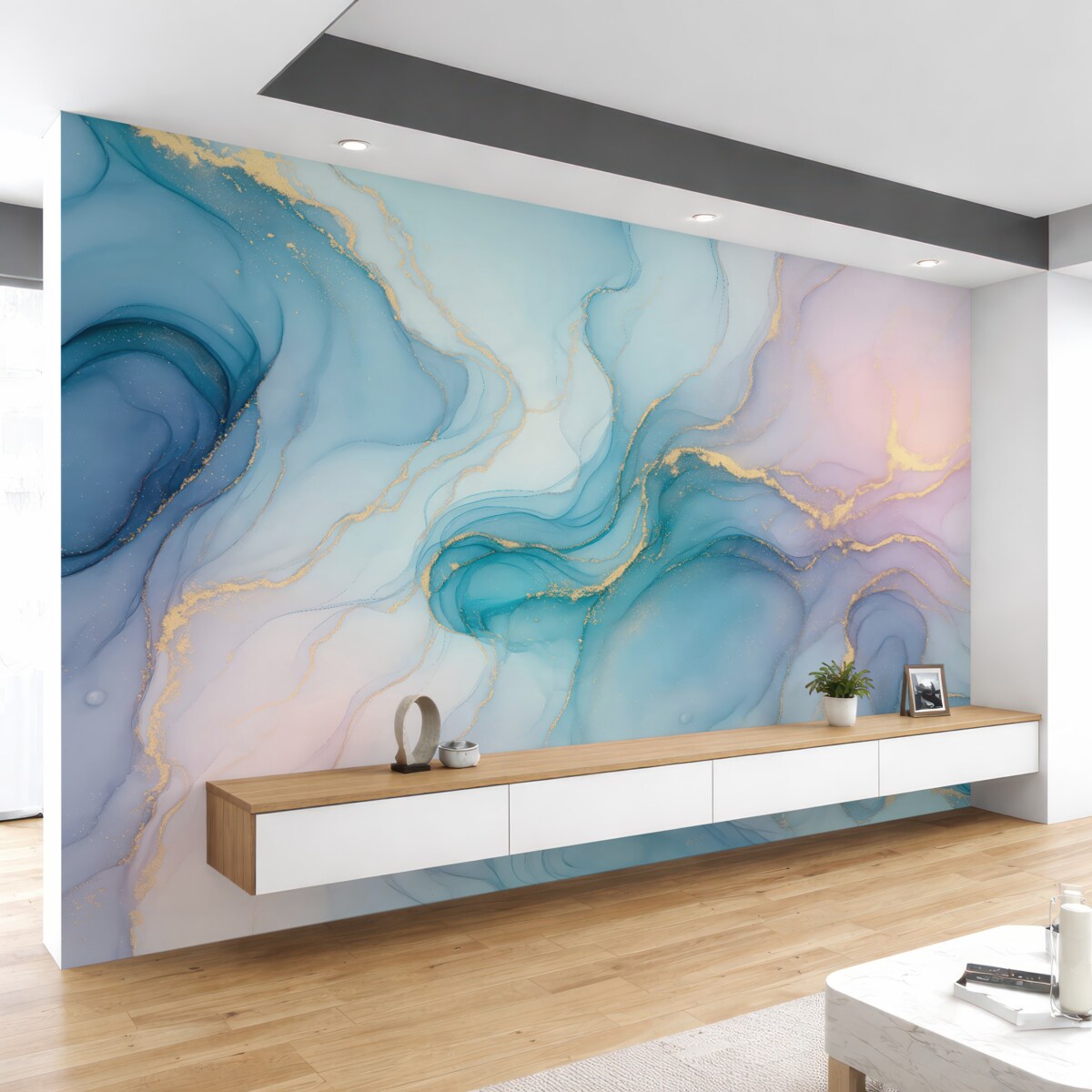 Fototapeta Marmur - niebieskawy, różowy