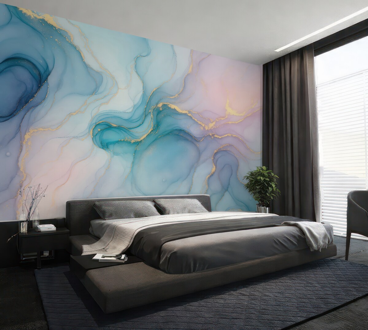 Fototapeta Marmur - niebieskawy, różowy