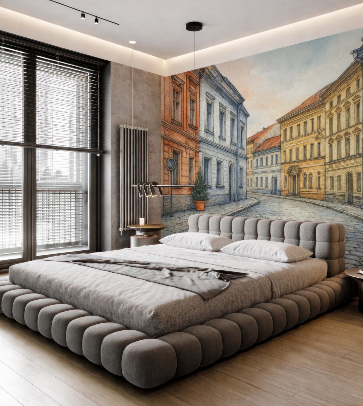 Fototapeta Zabytkowe centrum, oznaczenie i akwarela.