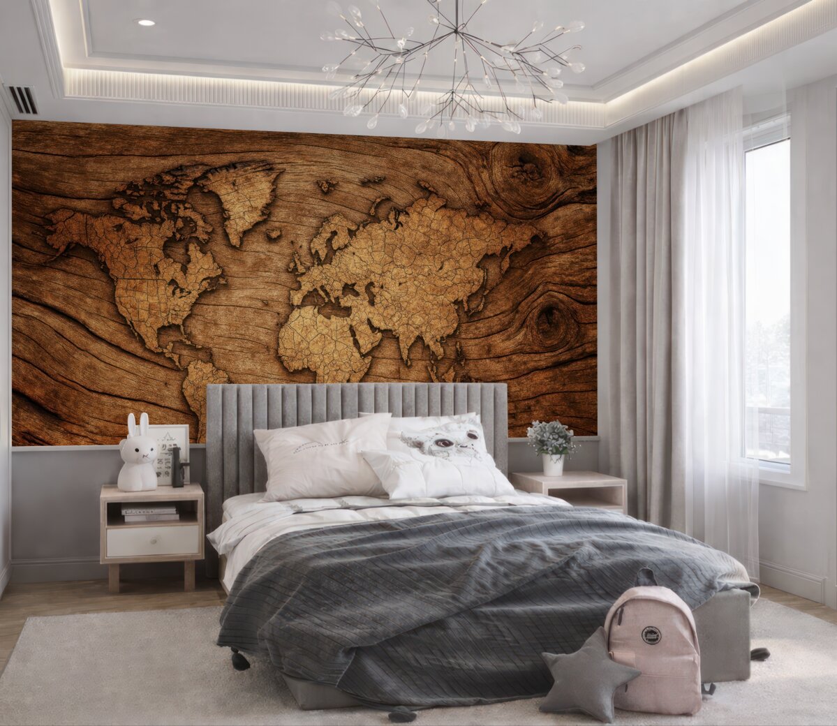 Fototapeta Globalna mapa na drewnie.