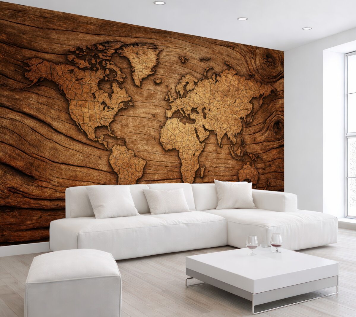 Fototapeta Globalna mapa na drewnie.