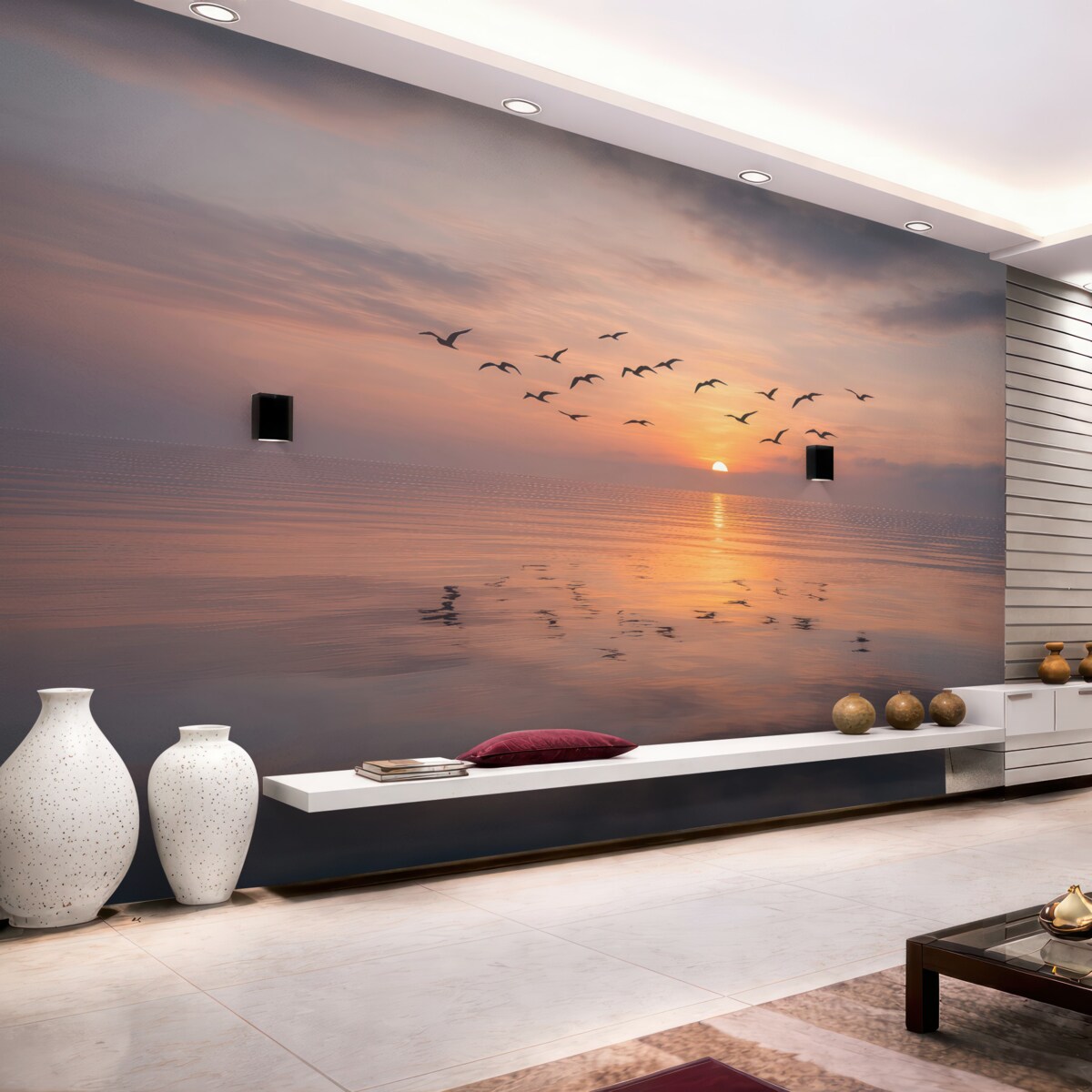 Fototapeta Mewy przy zachodzie słońca.