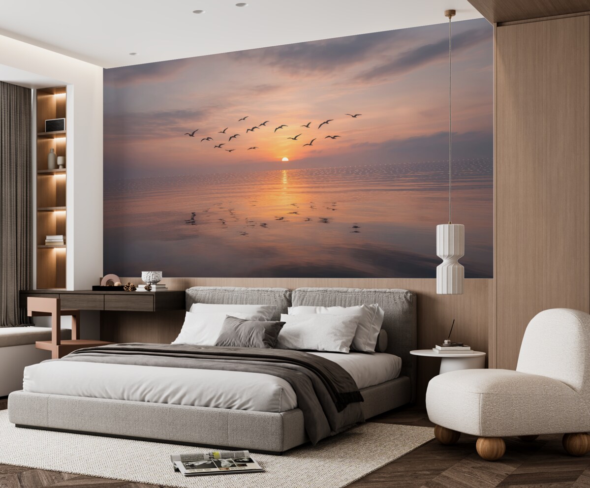 Fototapeta Mewy przy zachodzie słońca.