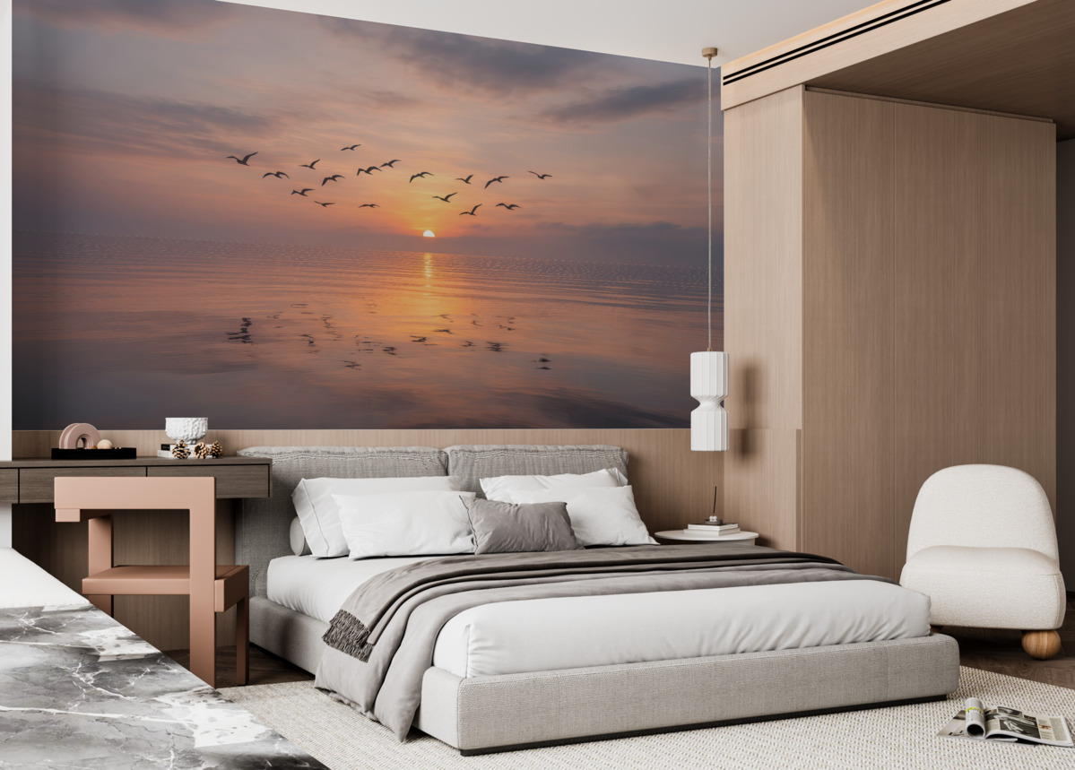 Fototapeta Mewy przy zachodzie słońca.