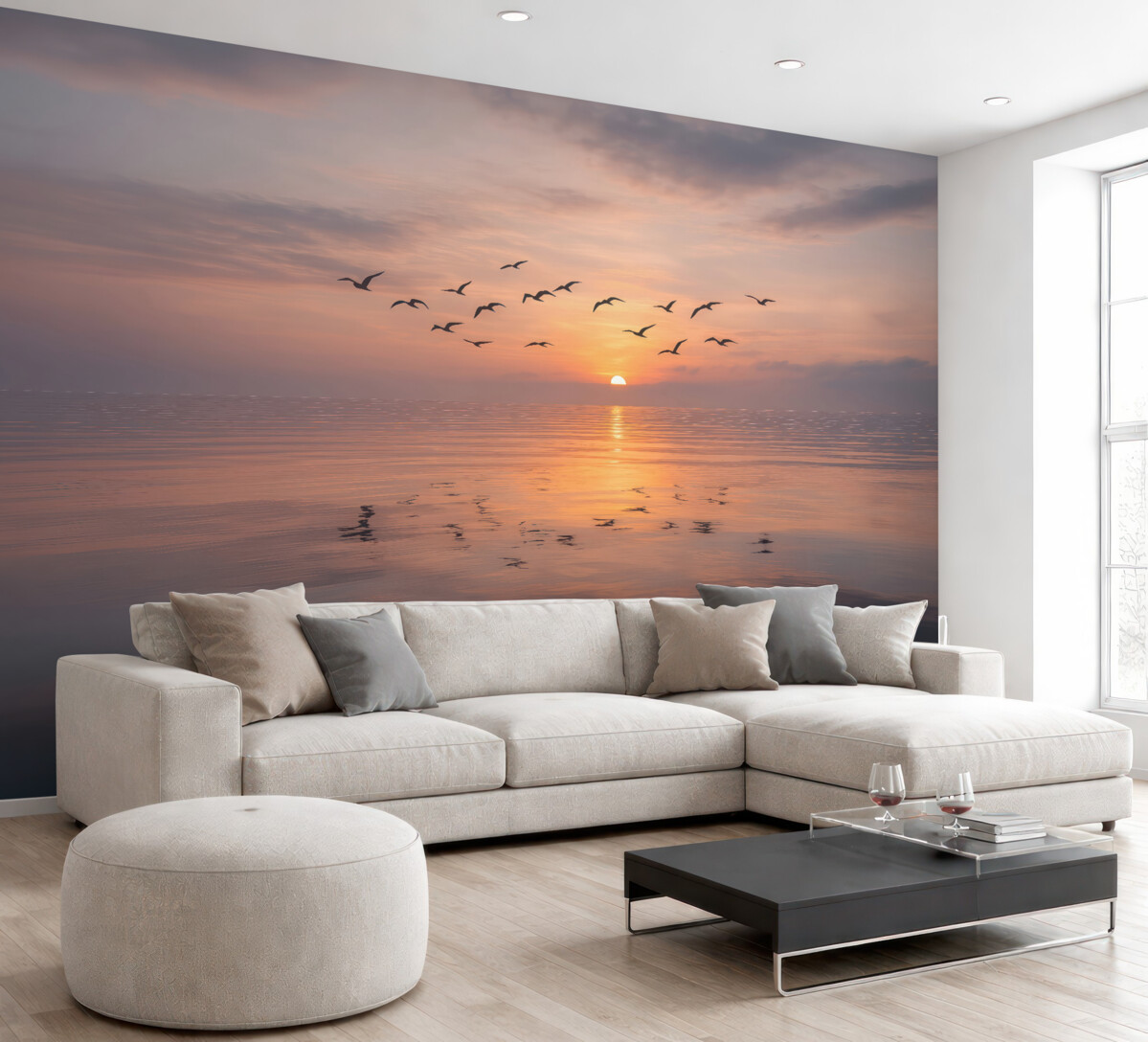 Fototapeta Mewy przy zachodzie słońca.