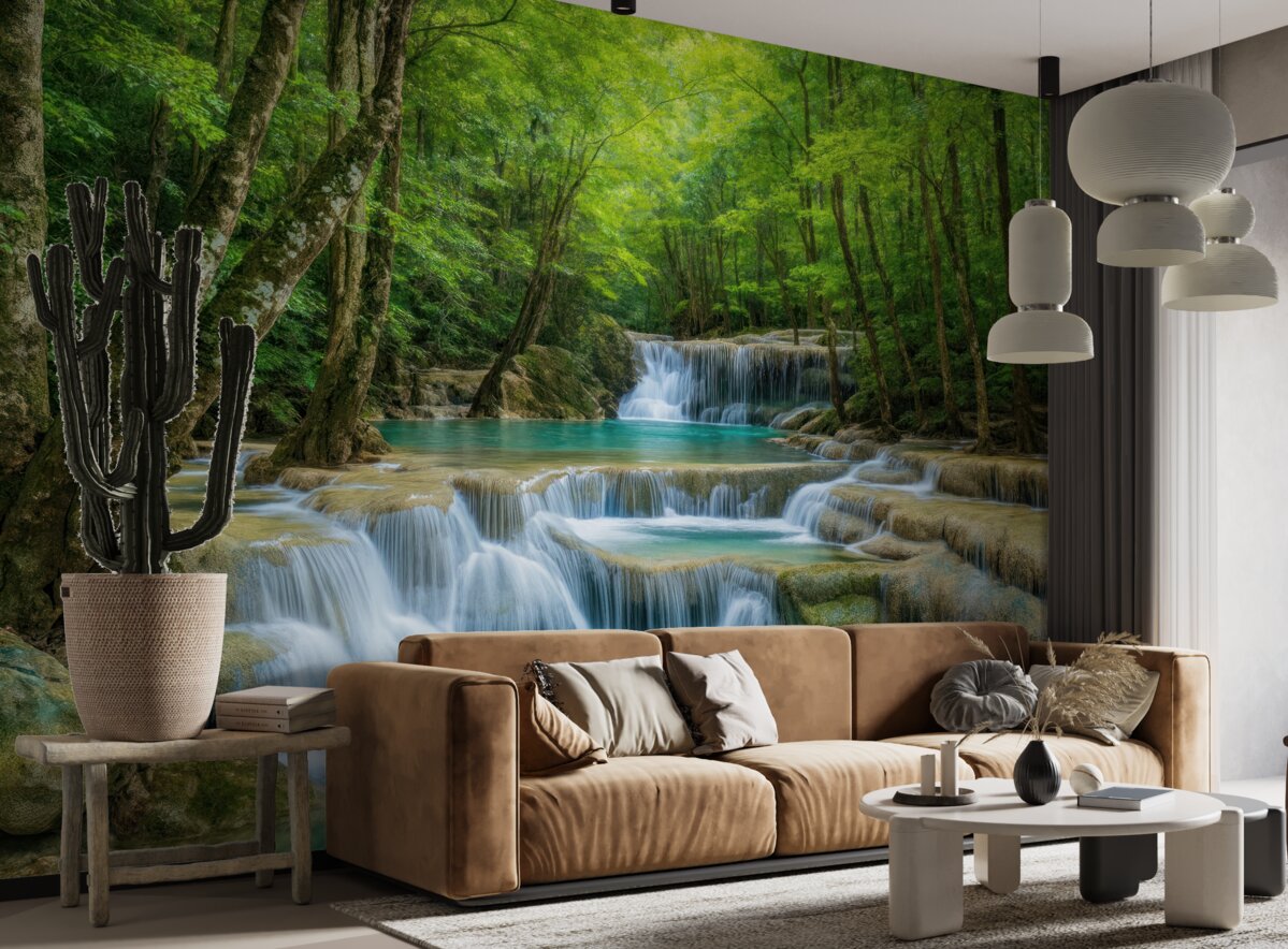 Fototapeta Bystrza strumienia w lesie.