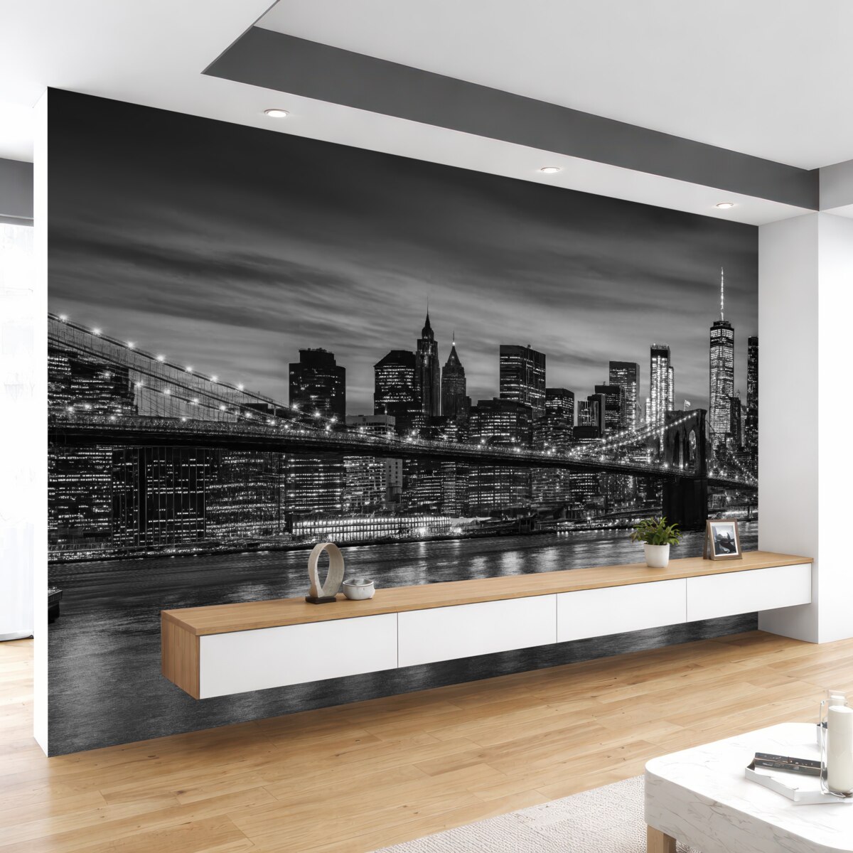 Fototapeta Jednobarwna panorama miasta o zmroku.